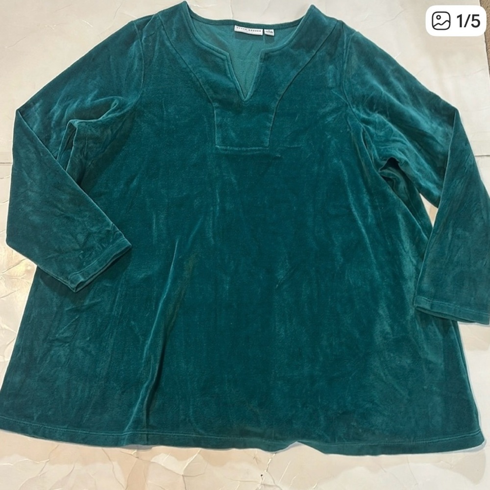 Susan Graver Felt Soft Deep Green 1X Blouse Long Sleeve Womens Winter